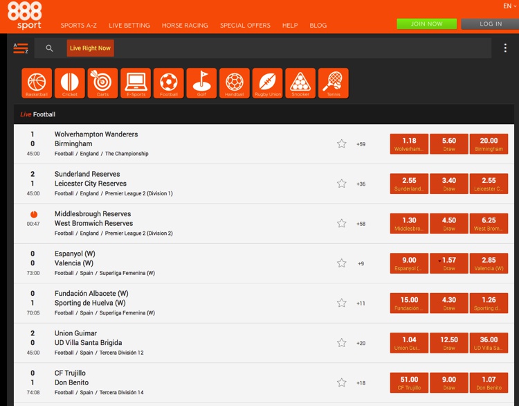 888 In-Play Betting