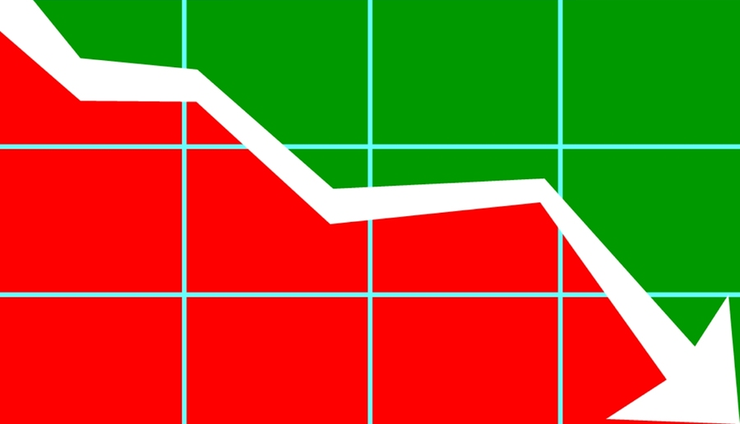 Downward Trend Arrow Green and Red Split