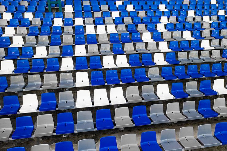Empty Blue Grey and White Stadium Seats