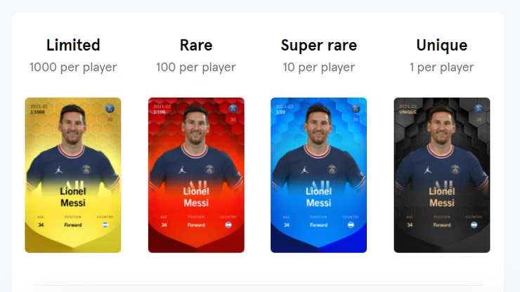 Sorare Lionel Messi Cards Screenshot