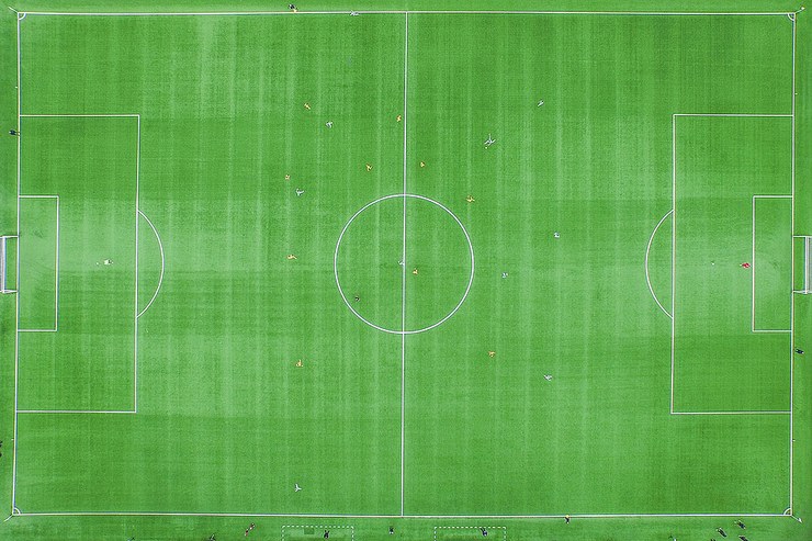 Football Match Viewed from Drone
