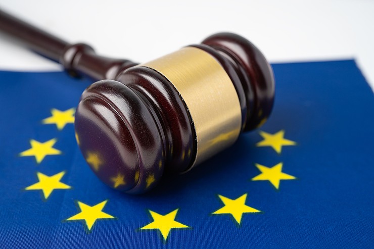 EU Flag with Wooden Gavel