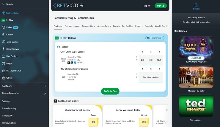 BetVictor Football Betting Screenshot