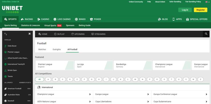 Unibet Football Betting Screenshot