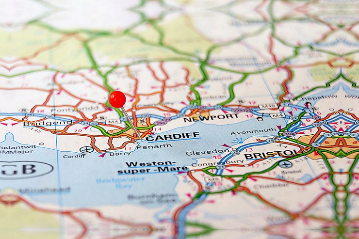 Map of Cardiff with Red Pin