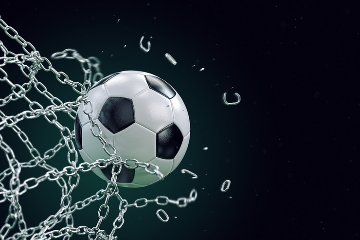 Football Breaking Through Chain Net