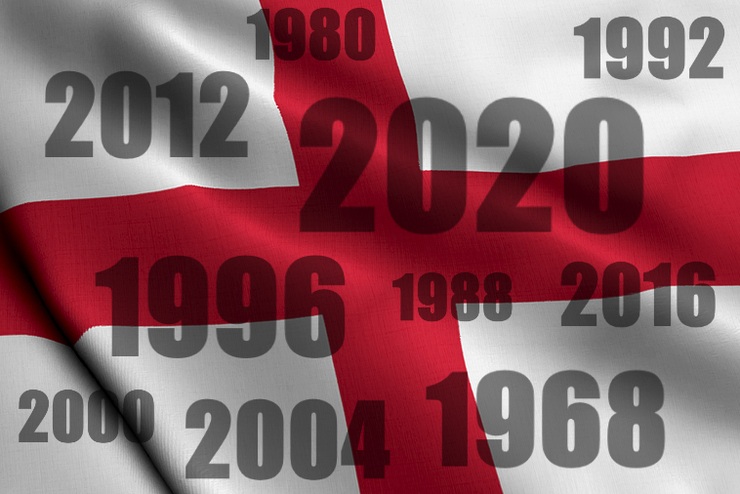Material Effect England Flag with European Championship Years